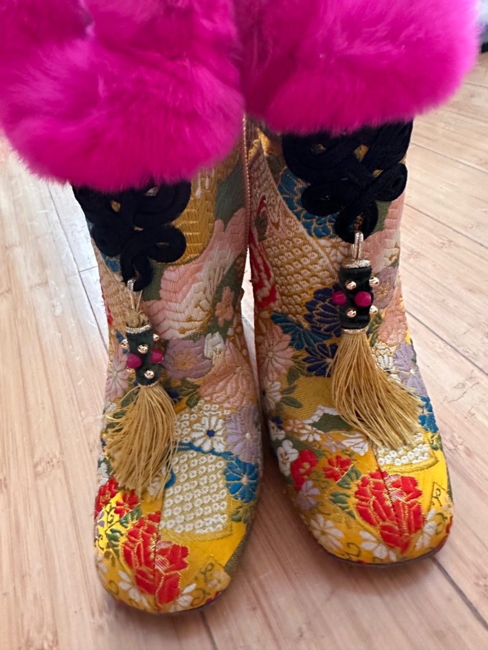 Christian Louboutin May Wong Floral & Rabbit Fur Boot - Picture 3 of 8